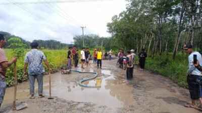 Jalan Rusak Parah Warga Dua Kabupaten Tuba dan Tubaba Turun Perbaiki Dengan Swadaya Masyarakat